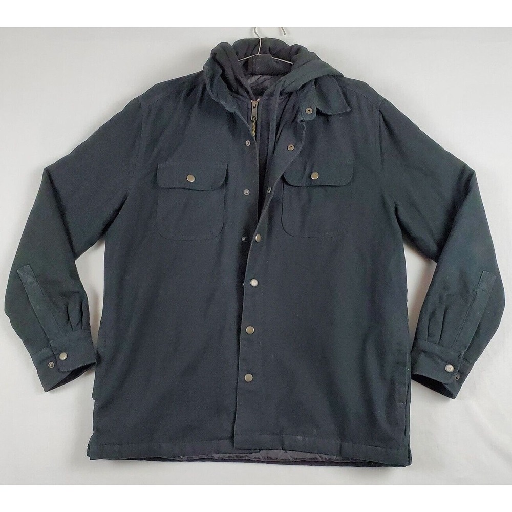 Jared Lang Jacket Men's M Black 100% Cotton  Quilted Inside  Full Zip Knit‎ Hood